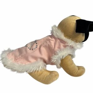 Barbie Brand Pink Dog Jean Jacket Coat with Faux Fur Trim size Small
